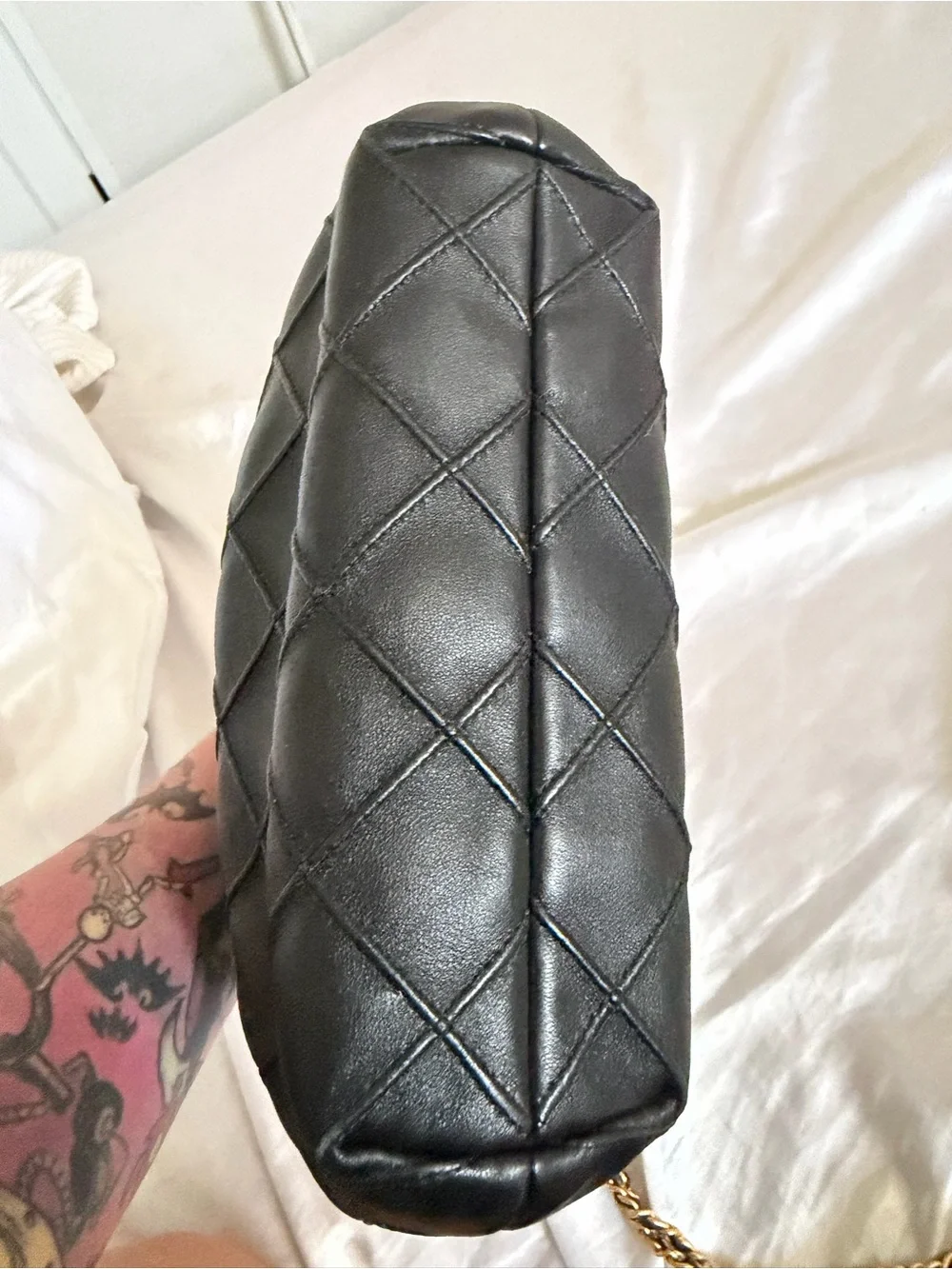 Tory Burch Black Quilted Mini Hobo with Gold Chain Hardware